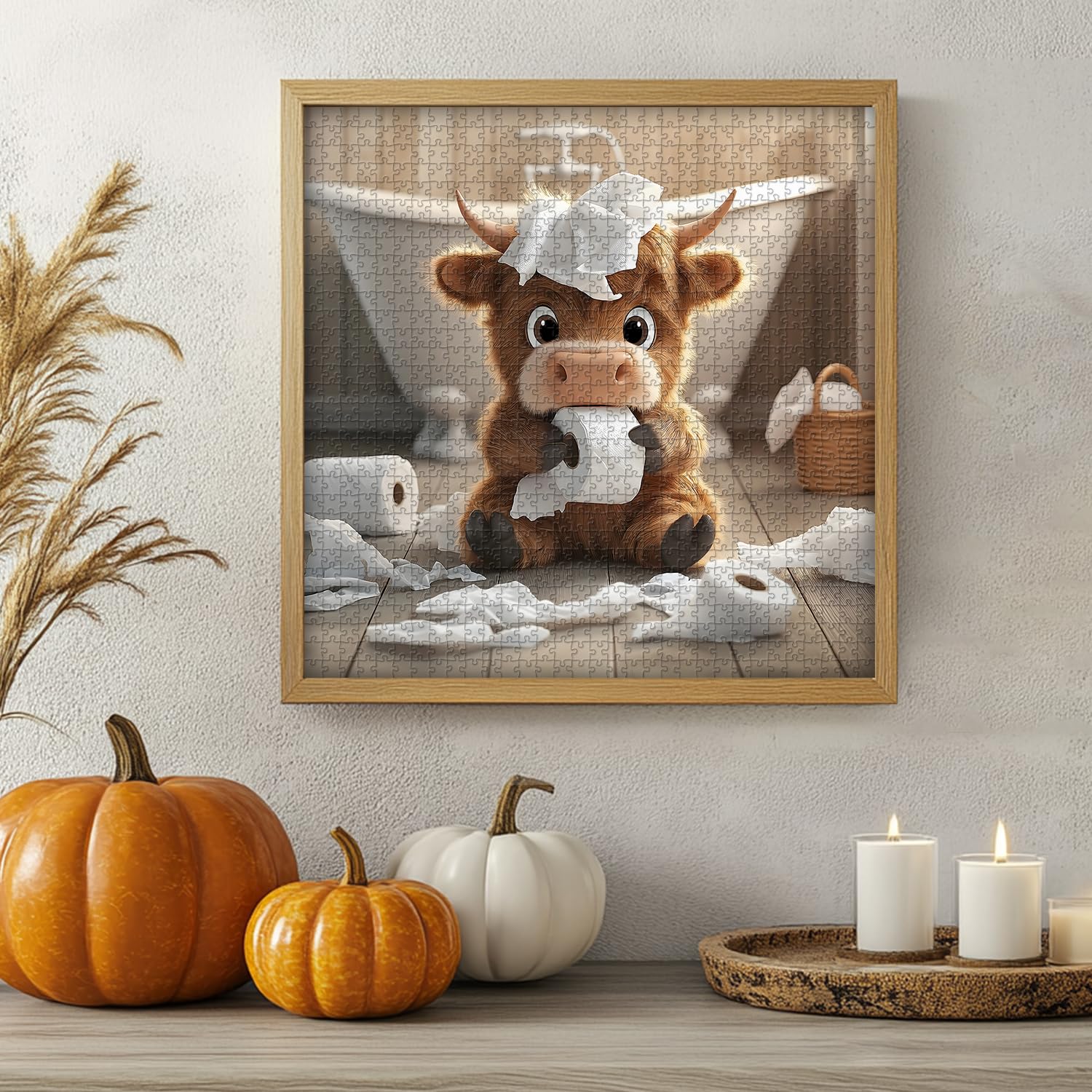 Highland Cow 1000-Piece Puzzle - Funny Calf Bathroom Scene, 23.85 x 23.85 inches