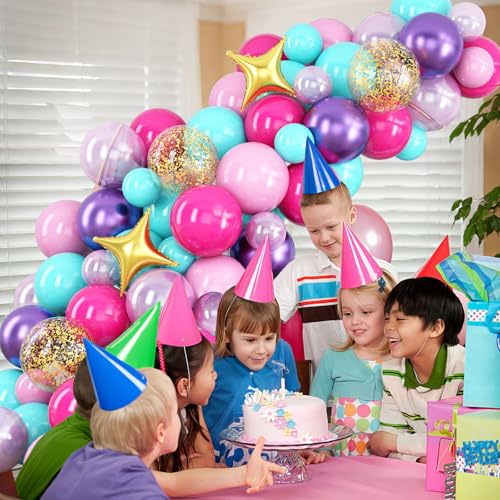 HILAVO 105-Piece Balloon Arch Kit: Teal, Hot Pink, Metallic Purple, Pastel Pink, Pearl Purple, Gold Confetti & Star Foil Balloons