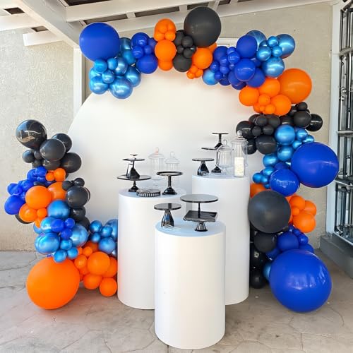 HILAVO 112 Pcs Orange Blue Black Balloon Garland Arch Kit for Graduation, Birthday, Baby Shower