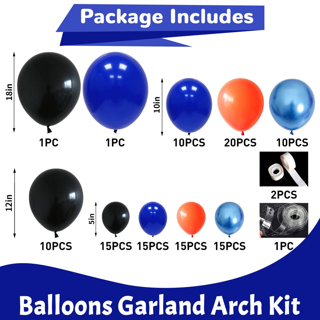 HILAVO 112 Pcs Orange Blue Black Balloon Garland Arch Kit for Graduation, Birthday, Baby Shower