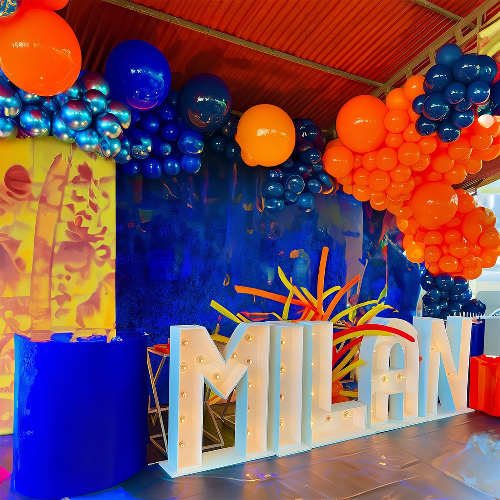 HILAVO 112 Pcs Orange Blue Black Balloon Garland Arch Kit for Graduation, Birthday, Baby Shower