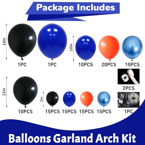 HILAVO 112 Pcs Orange Blue Black Balloon Garland Arch Kit for Graduation, Birthday, Baby Shower