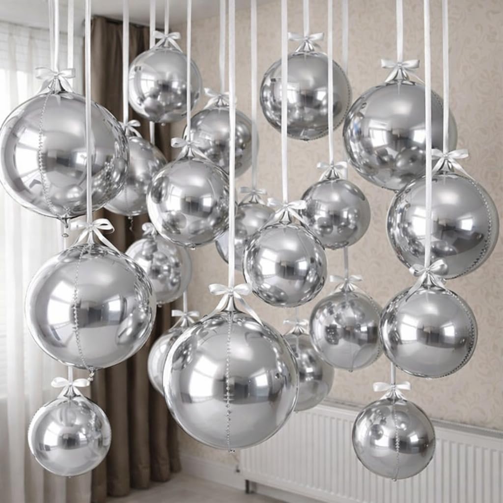 HILAVO 12-Pack Silver Foil Balloons - 22, 15, and 10 Inch 4D Round Balloons for Parties