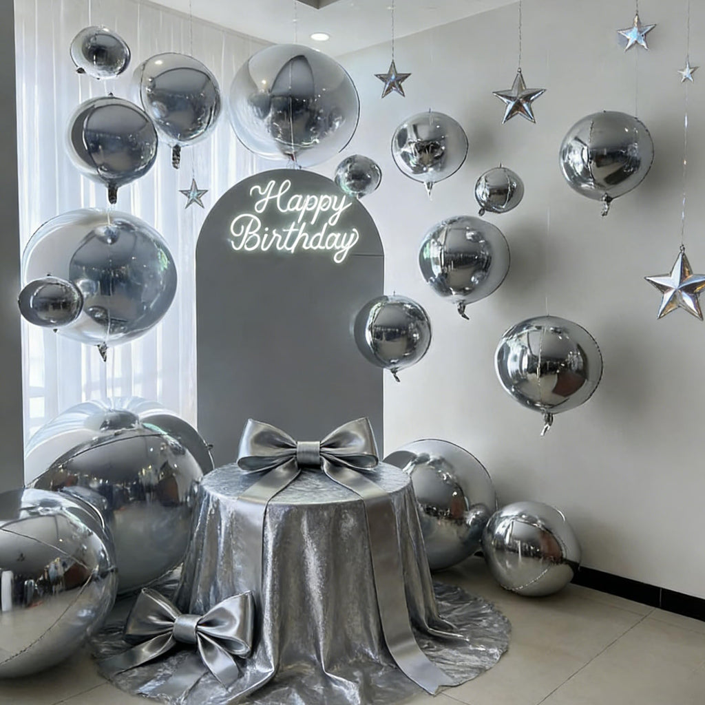 HILAVO 12-Pack Silver Foil Balloons - 22, 15, and 10 Inch 4D Round Balloons for Parties