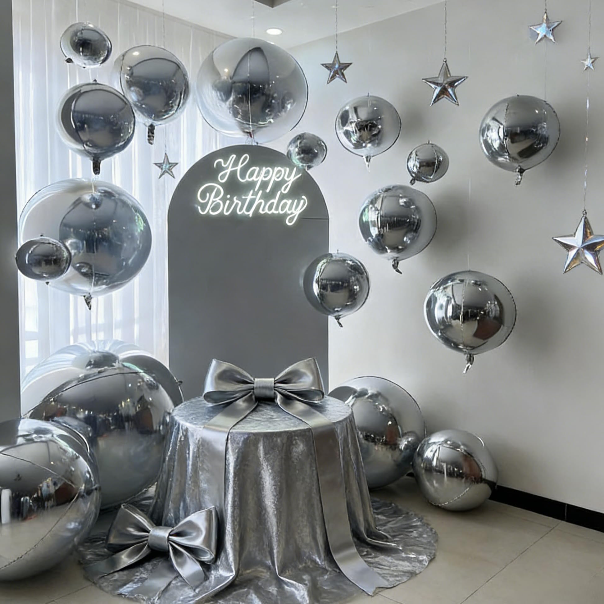 HILAVO 12-Pack Silver Foil Balloons - 22, 15, and 10 Inch 4D Round Balloons for Parties