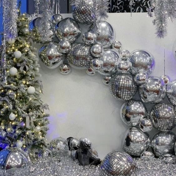 HILAVO 12-Pack Silver Foil Balloons - 22, 15, and 10 Inch 4D Round Balloons for Parties