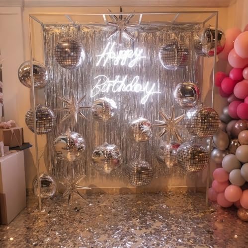 HILAVO 16-Piece Disco Ball Balloons Set - Metallic Silver Foil Balloons for Retro Party Decor