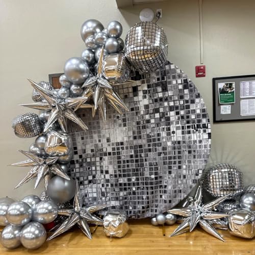 HILAVO 16-Piece Disco Ball Balloons Set - Metallic Silver Foil Balloons for Retro Party Decor