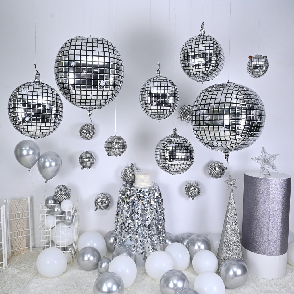HILAVO 16-Piece Disco Ball Balloons Set - Metallic Silver Foil Balloons for Retro Party Decor