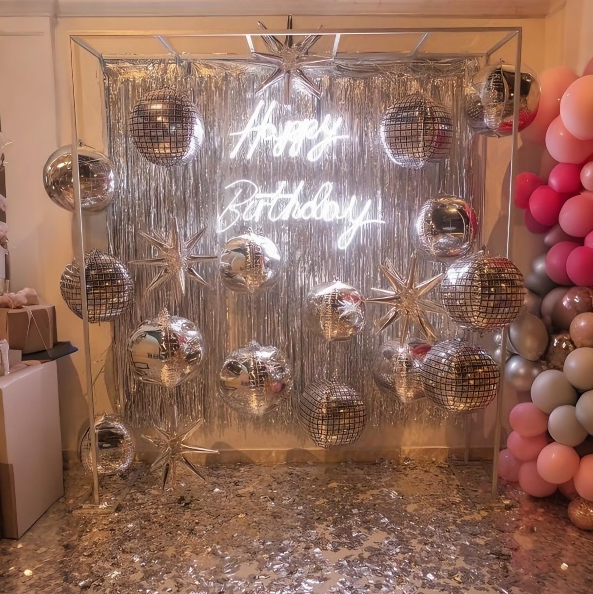 HILAVO 16-Piece Disco Ball Balloons Set - Metallic Silver Foil Balloons for Retro Party Decor