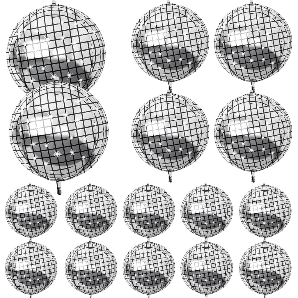 HILAVO 16-Piece Disco Ball Balloons Set - Metallic Silver Foil Balloons for Retro Party Decor