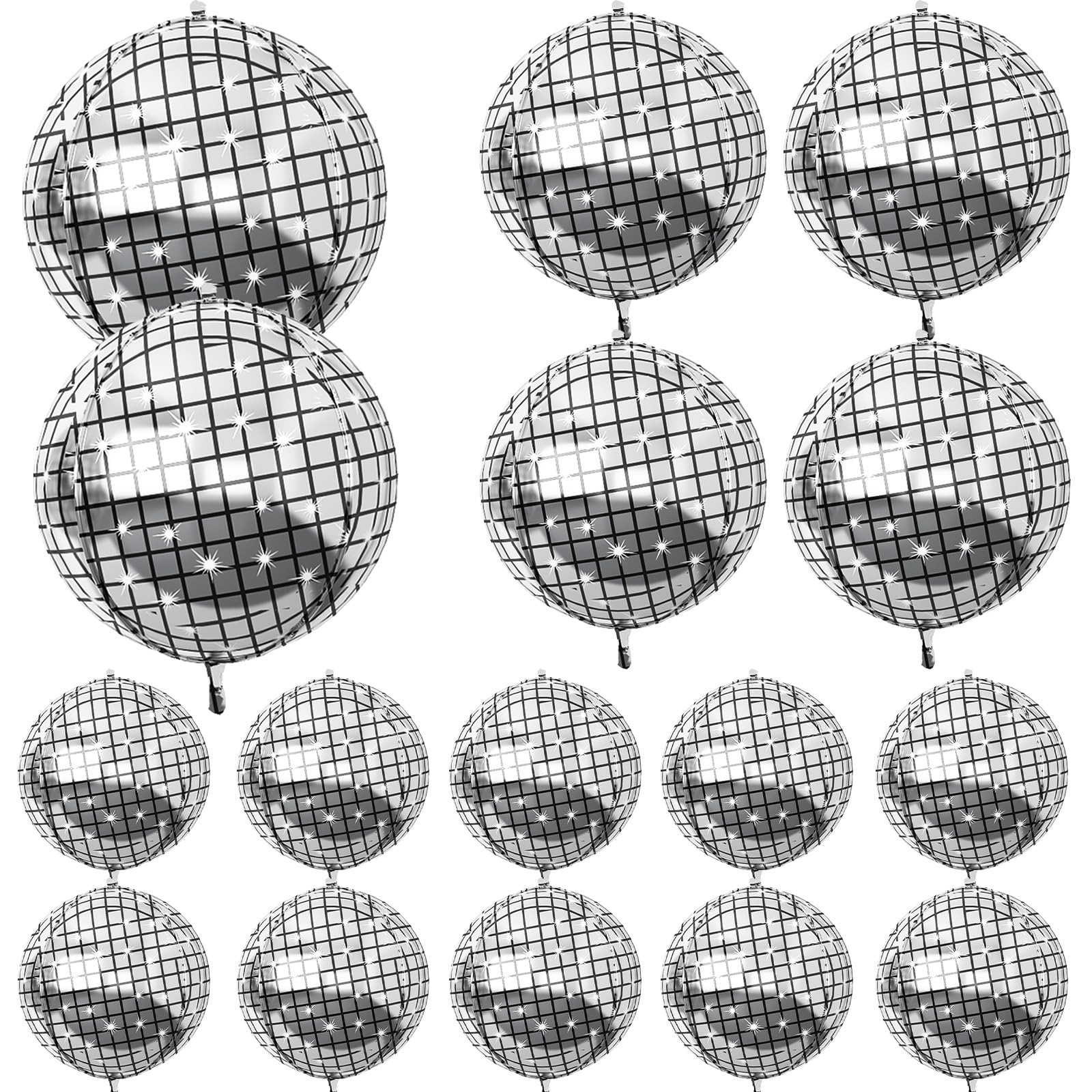HILAVO 16-Piece Disco Ball Balloons Set - Metallic Silver Foil Balloons for Retro Party Decor