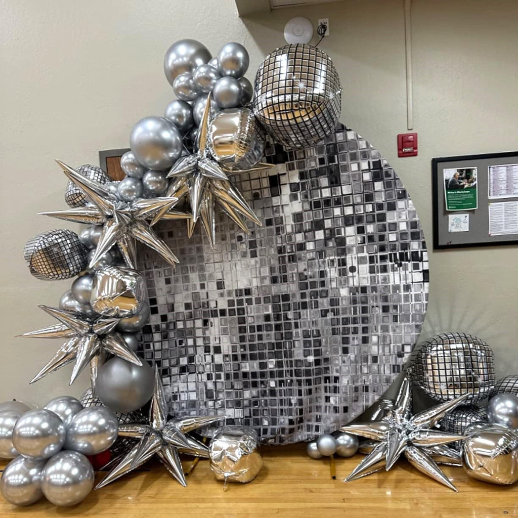 HILAVO 16-Piece Disco Ball Balloons Set - Metallic Silver Foil Balloons for Retro Party Decor