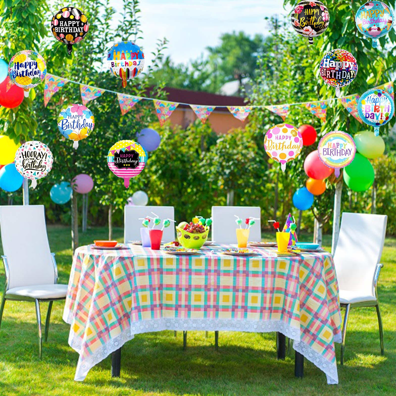 HILAVO 36-Pack 18-Inch Foil Birthday Balloons, 12 Patterns, Reusable Party Decor