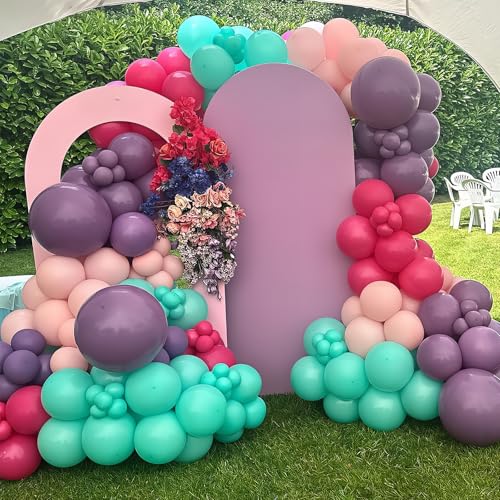 HILAVO 60-Pack Pink Purple Teal Latex Balloons - 12 Inch Hot Pink, Light Pink, Teal, Purple & Confetti Balloons for Parties