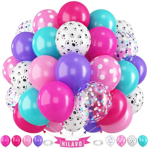 HILAVO 60-Piece Dog Paw Balloons Set – 12 Inch Pink, Purple & Teal Latex Balloons for Party Decor