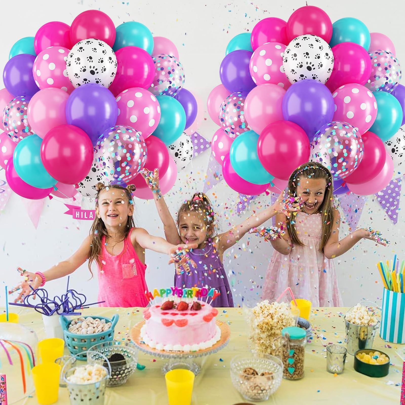 HILAVO 60-Piece Dog Paw Balloons Set – 12 Inch Pink, Purple & Teal Latex Balloons for Party Decor