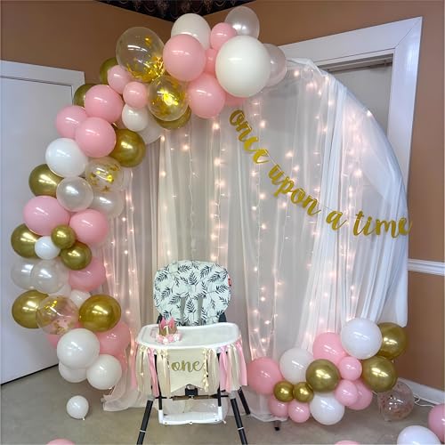 HILAVO 60-Piece Pastel Pink Gold White Balloon Set with Confetti & Ribbons for Birthday Wedding Baby Shower Party Decor