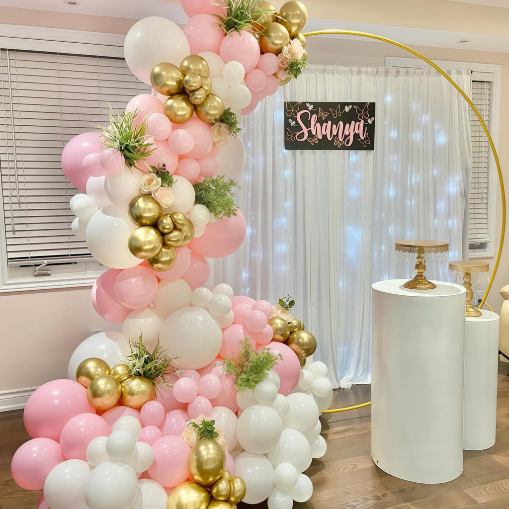 HILAVO 60-Piece Pastel Pink Gold White Balloon Set with Confetti & Ribbons for Birthday Wedding Baby Shower Party Decor