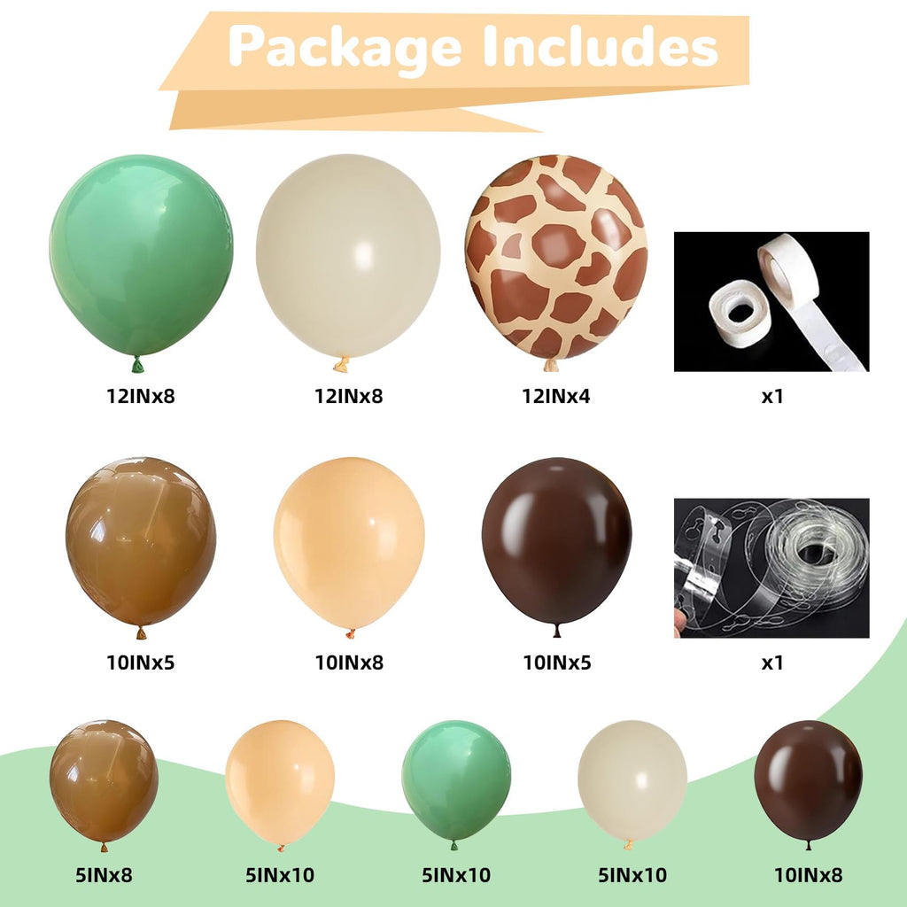 HILAVO 84-Piece Safari Balloon Garland Kit – Sage Green, Brown, Animal Print & Woodland Camo for Jungle/Hunting Themed Parties