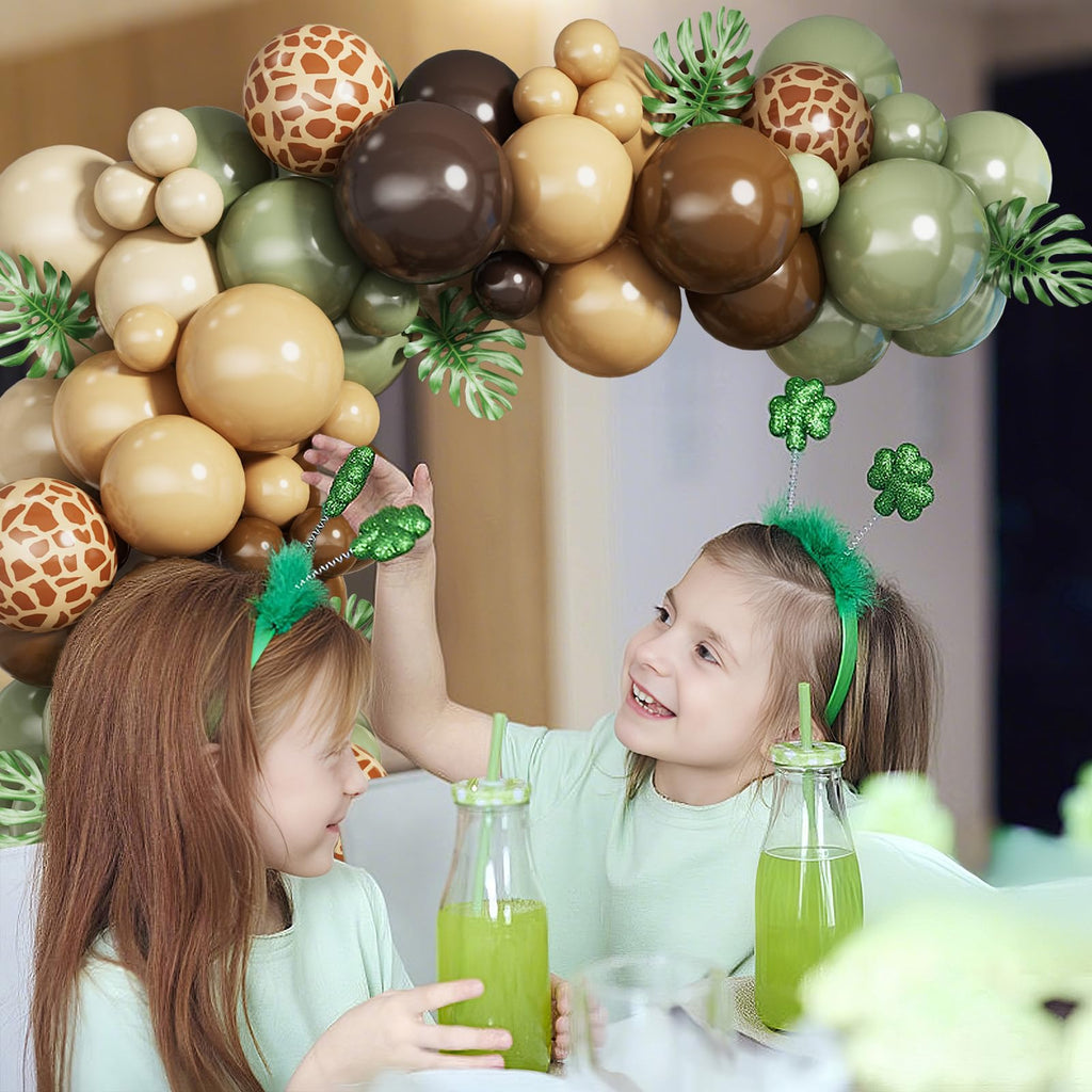 HILAVO 84-Piece Safari Balloon Garland Kit – Sage Green, Brown, Animal Print & Woodland Camo for Jungle/Hunting Themed Parties