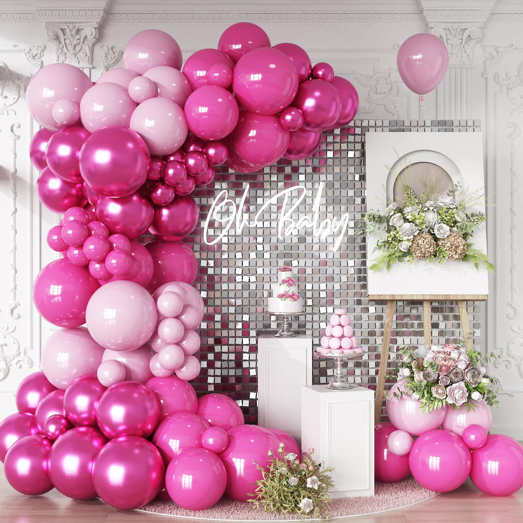 HILAVO 85-Piece Pink Balloon Arch Kit – Hot Pink, Baby Pink & Metallic for Baby Shower, Princess Party & Wedding Decor