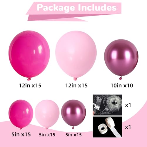 HILAVO 85-Piece Pink Balloon Arch Kit – Hot Pink, Baby Pink & Metallic for Baby Shower, Princess Party & Wedding Decor