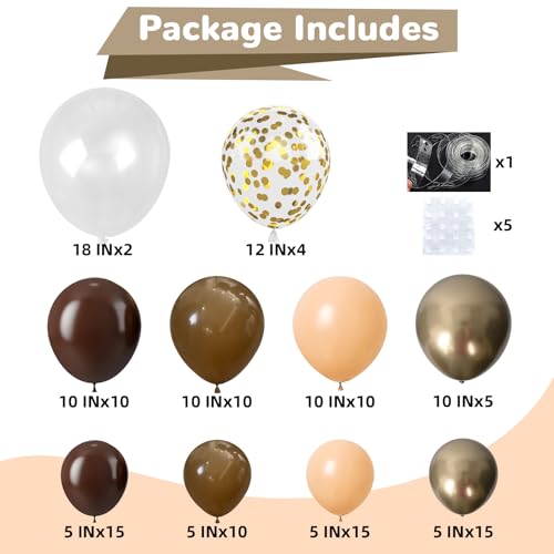 HILAVO 93-Piece Brown Balloon Arch Kit for Fall, Boho, and Baby Shower Parties