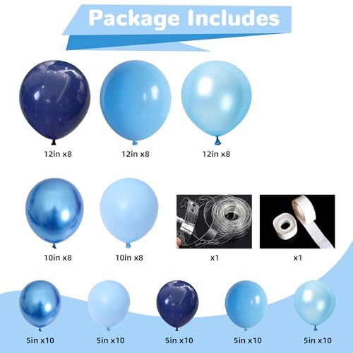 HILAVO Blue Balloon Garland Arch Kit 90 Pcs – Metallic & Pearl Blue Latex Balloons for Party Decor