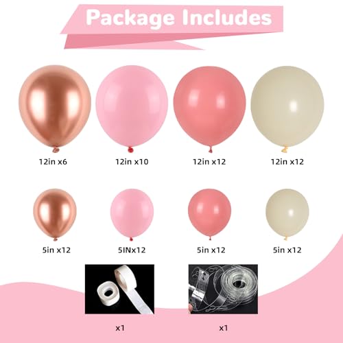 HILAVO Blush Pink Balloon Garland Kit – 88 Piece Dusty Rose, Gold & Beige Latex Balloons for Boho Baby Shower, Wedding & Birthday Decor