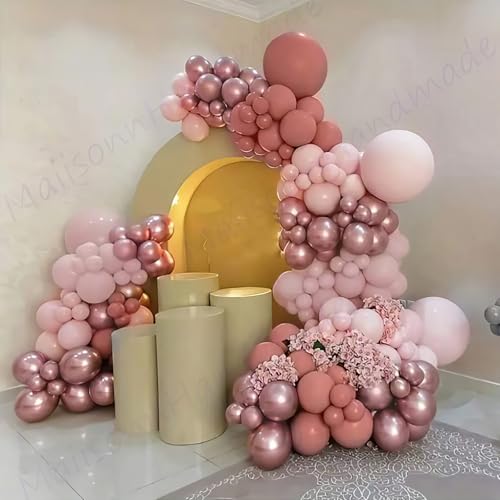 HILAVO Blush Pink Balloon Garland Kit – 88 Piece Dusty Rose, Gold & Beige Latex Balloons for Boho Baby Shower, Wedding & Birthday Decor