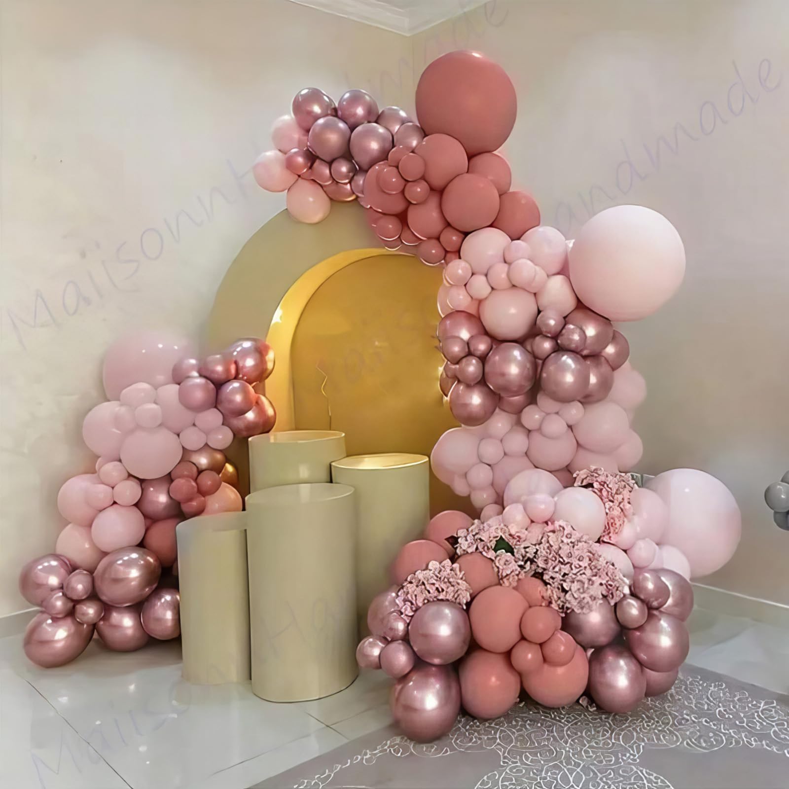 HILAVO Blush Pink Balloon Garland Kit – 88 Piece Dusty Rose, Gold & Beige Latex Balloons for Boho Baby Shower, Wedding & Birthday Decor