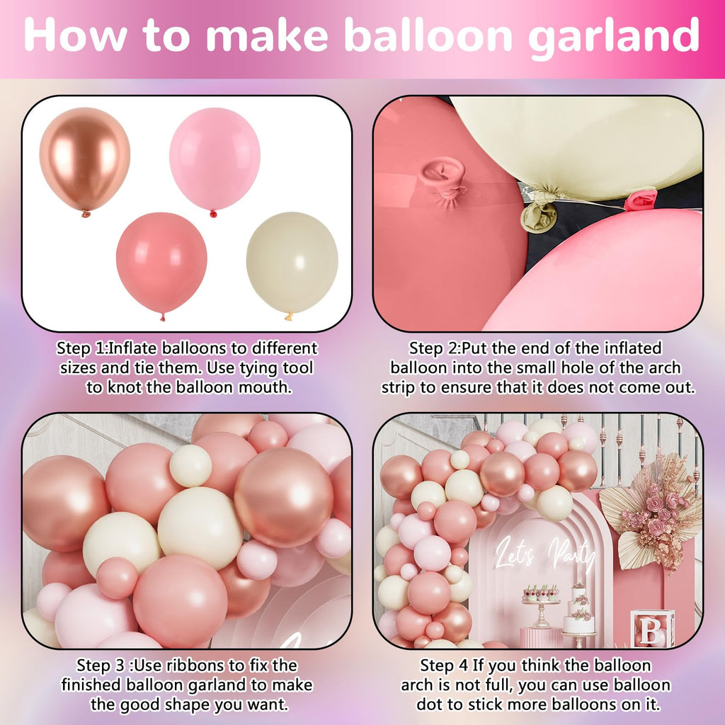 HILAVO Blush Pink Balloon Garland Kit – 88 Piece Dusty Rose, Gold & Beige Latex Balloons for Boho Baby Shower, Wedding & Birthday Decor