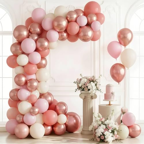 HILAVO Blush Pink Balloon Garland Kit – 88 Piece Dusty Rose, Gold & Beige Latex Balloons for Boho Baby Shower, Wedding & Birthday Decor