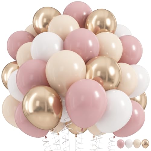 HILAVO Dusty Pink Balloons 60-Piece Set - Pastel Neutral Latex Balloons for Boho Birthday Wedding Baby Shower