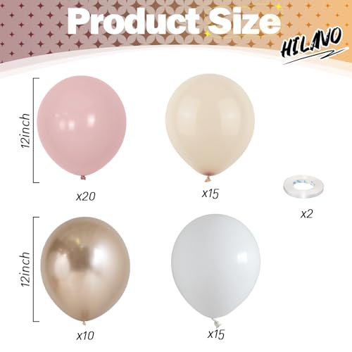 HILAVO Dusty Pink Balloons 60-Piece Set - Pastel Neutral Latex Balloons for Boho Birthday Wedding Baby Shower