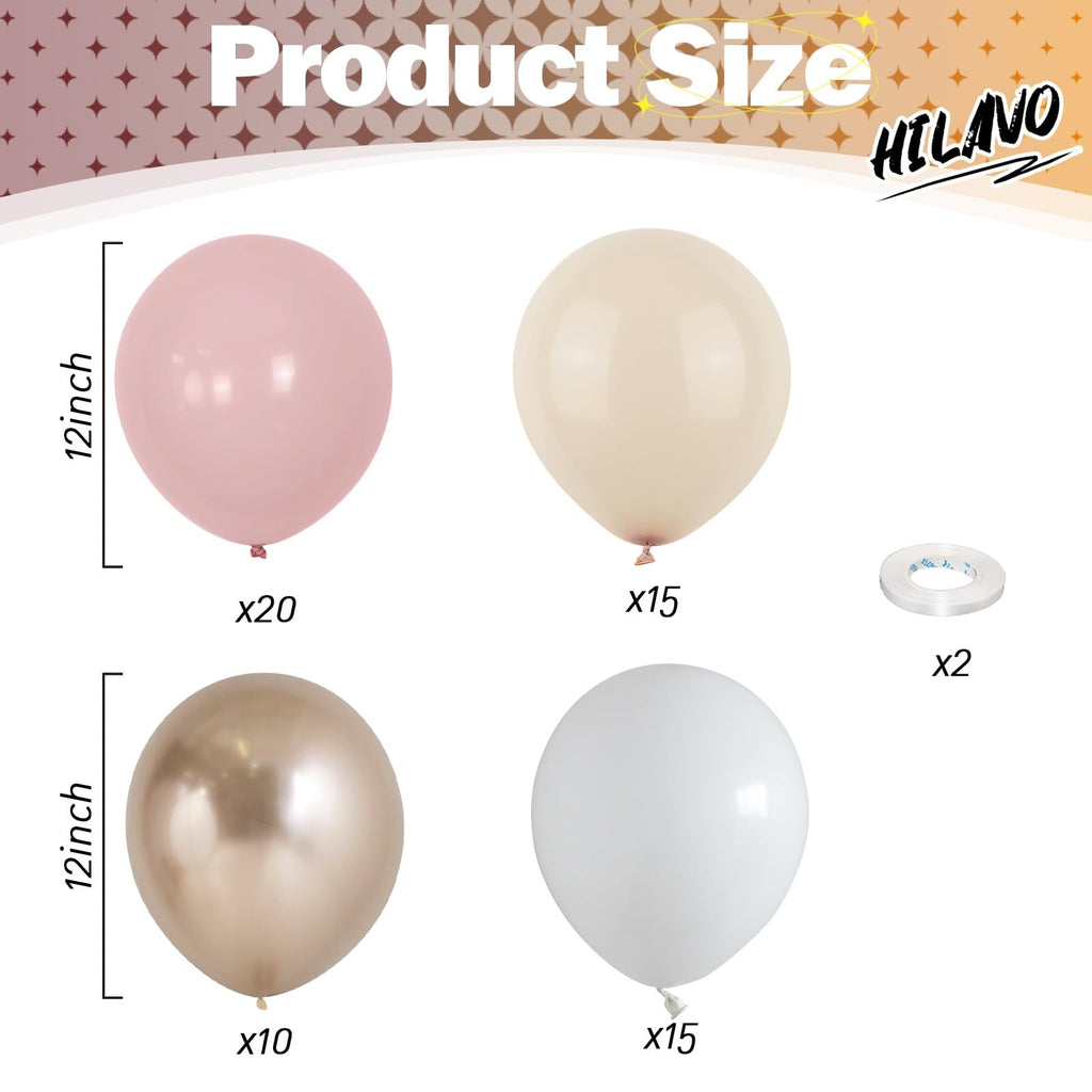 HILAVO Dusty Pink Balloons 60-Piece Set - Pastel Neutral Latex Balloons for Boho Birthday Wedding Baby Shower