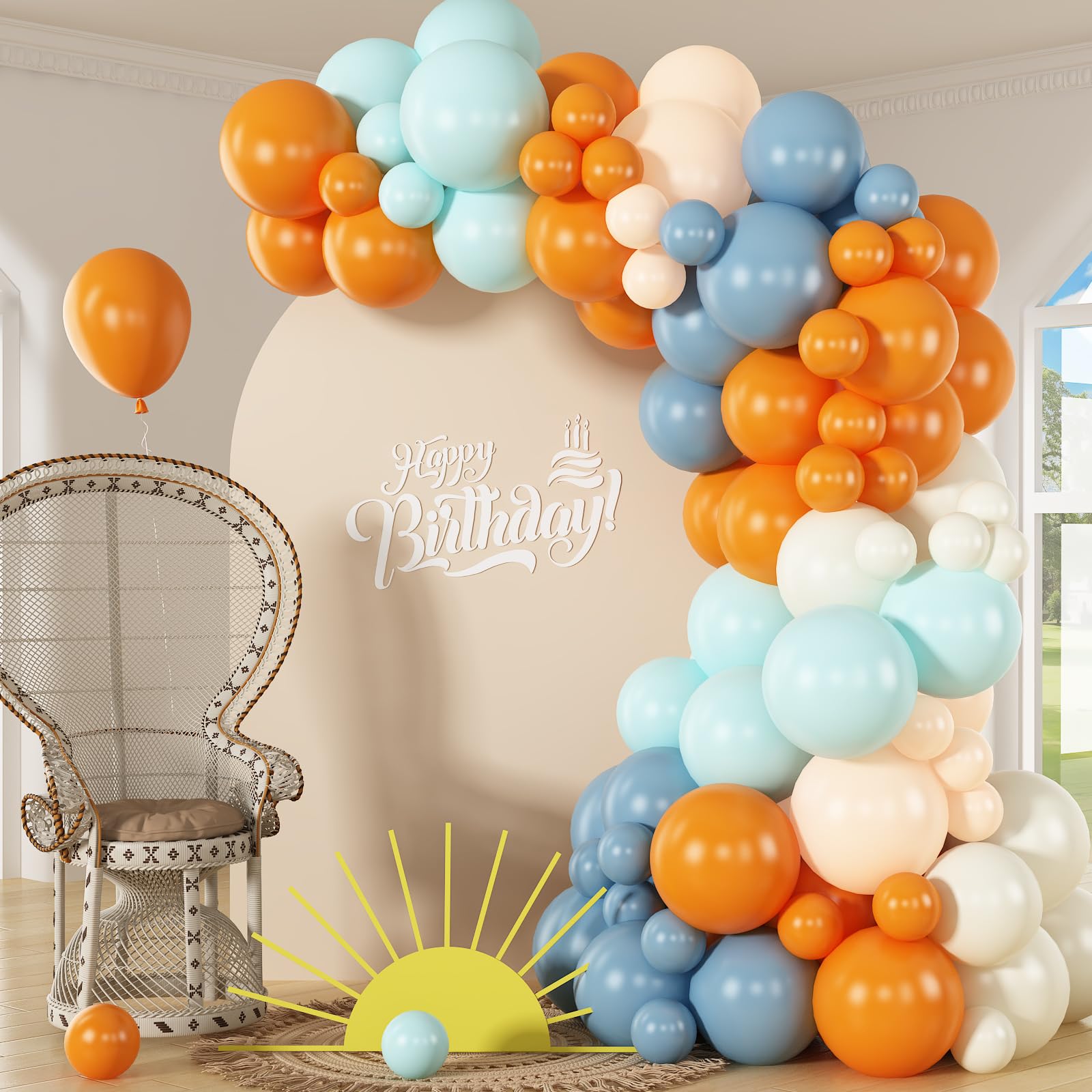 HILAVO Orange and Blue Balloon Arch Kit - 92 Latex Balloons for Party Decorations