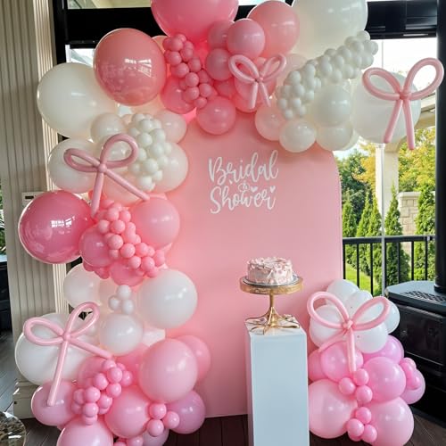 HILAVO Pink Bow Balloon Arch Kit 91 Pcs - Coquette Pastel Pink and White Birthday Decor