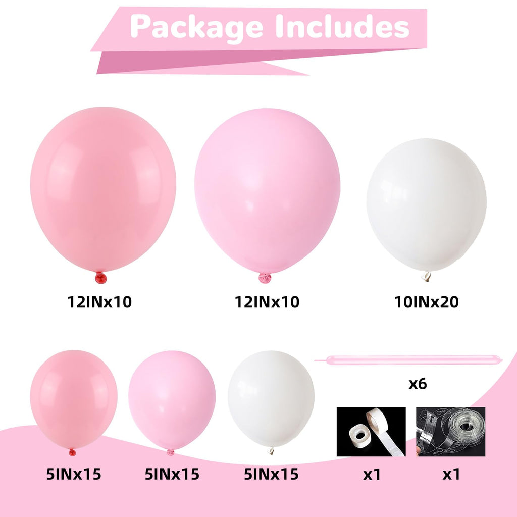 HILAVO Pink Bow Balloon Arch Kit 91 Pcs - Coquette Pastel Pink and White Birthday Decor
