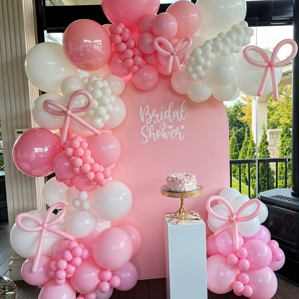 HILAVO Pink Bow Balloon Arch Kit 91 Pcs - Coquette Pastel Pink and White Birthday Decor