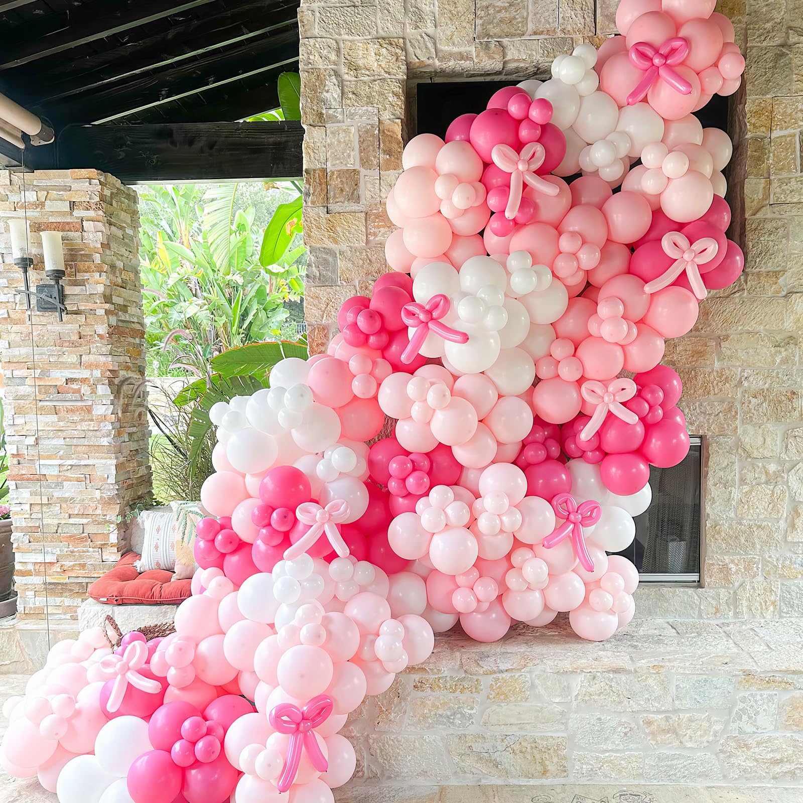 HILAVO Pink Bow Balloon Arch Kit 91 Pcs - Coquette Pastel Pink and White Birthday Decor