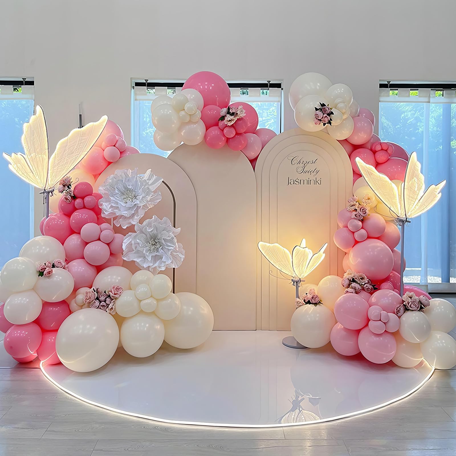 HILAVO Pink Bow Balloon Arch Kit 91 Pcs - Coquette Pastel Pink and White Birthday Decor