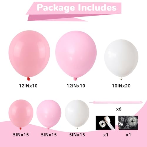 HILAVO Pink Bow Balloon Arch Kit 91 Pcs - Coquette Pastel Pink and White Birthday Decor