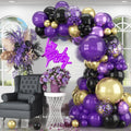 HILAVO Purple Black and Gold Balloon Arch Kit – 85 Piece Graduation Garland with Dark Purple, Metallic Gold, Confetti Balloons