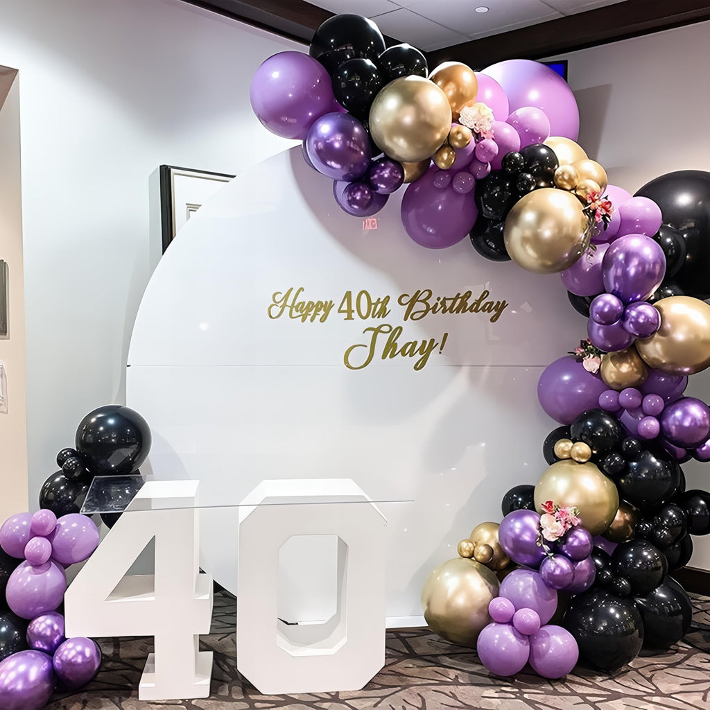HILAVO Purple Black and Gold Balloon Arch Kit – 85 Piece Graduation Garland with Dark Purple, Metallic Gold, Confetti Balloons