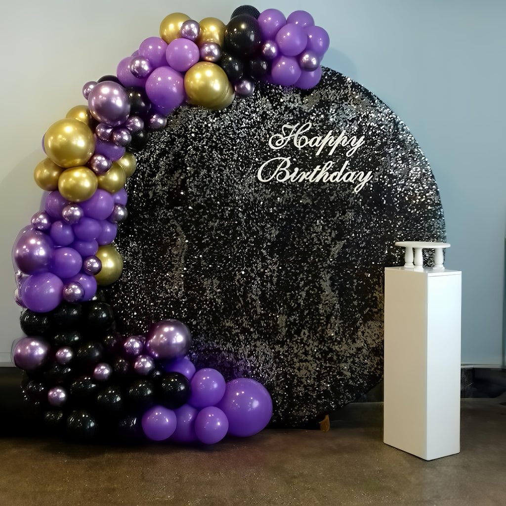 HILAVO Purple Black and Gold Balloon Arch Kit – 85 Piece Graduation Garland with Dark Purple, Metallic Gold, Confetti Balloons