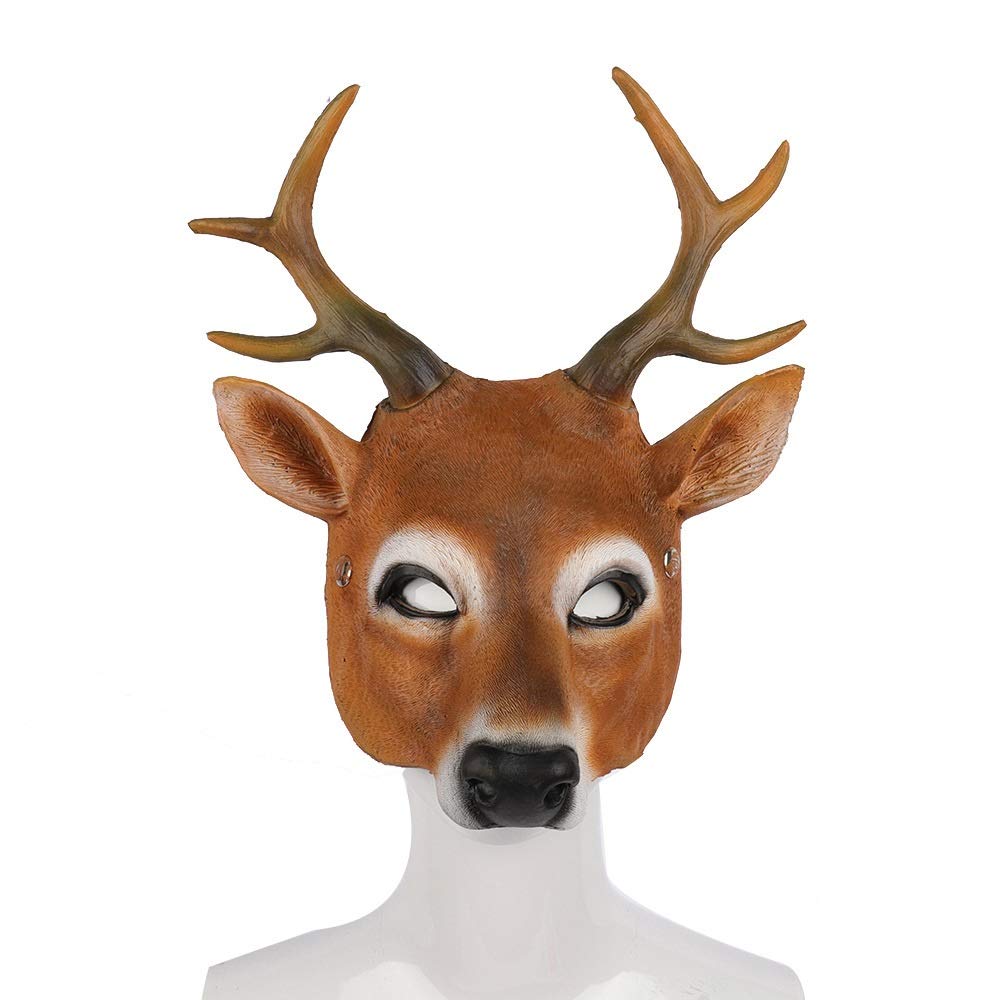 Himine Elk Head Mask PU Cosplay Costume for Halloween Party - Adjustable Rope