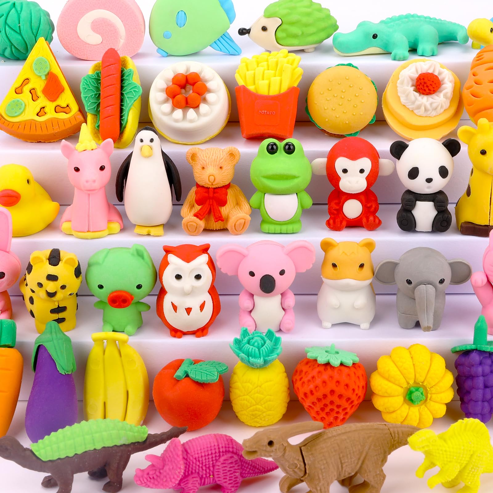 HINZER 50 Pack Animal Erasers for Kids - 3D Puzzle Erasers, Bulk Classroom Rewards and Party Favors