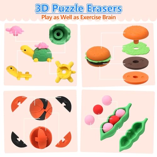HINZER 50 Pack Animal Erasers for Kids - 3D Puzzle Erasers, Bulk Classroom Rewards and Party Favors